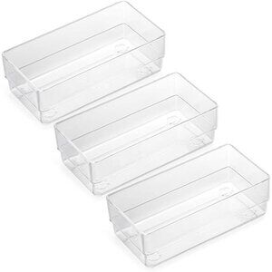 Clear Drawer Organizers Set of 3 Plastic Storage Trays for Desk Bathroom Kitchen